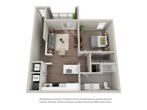 1 Bed Upper Stair Floor Plan at Tivoli Green Apartments & Townhomes, Mount Pleasant, Wisconsin